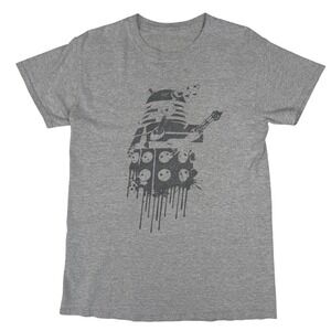 Doctor Who T-Shirt Dalek Drip Graphic Gray Geekcore Sci-Fi BBC Tee Small